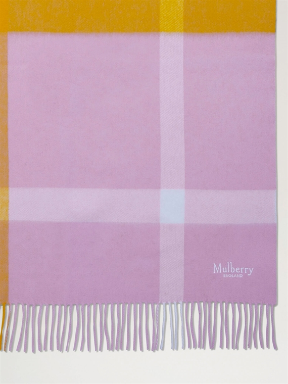 Mulberry Large Check Merino Wool Scarf Powder Rose-Dbl Yellow